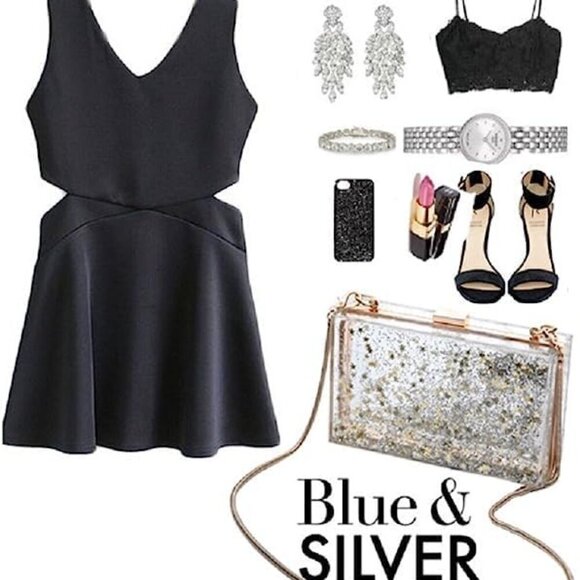 Womens Transparent Sequins Chain Clutch Evening Handbag Party Cross-body Purse S - Picture 7 of 7